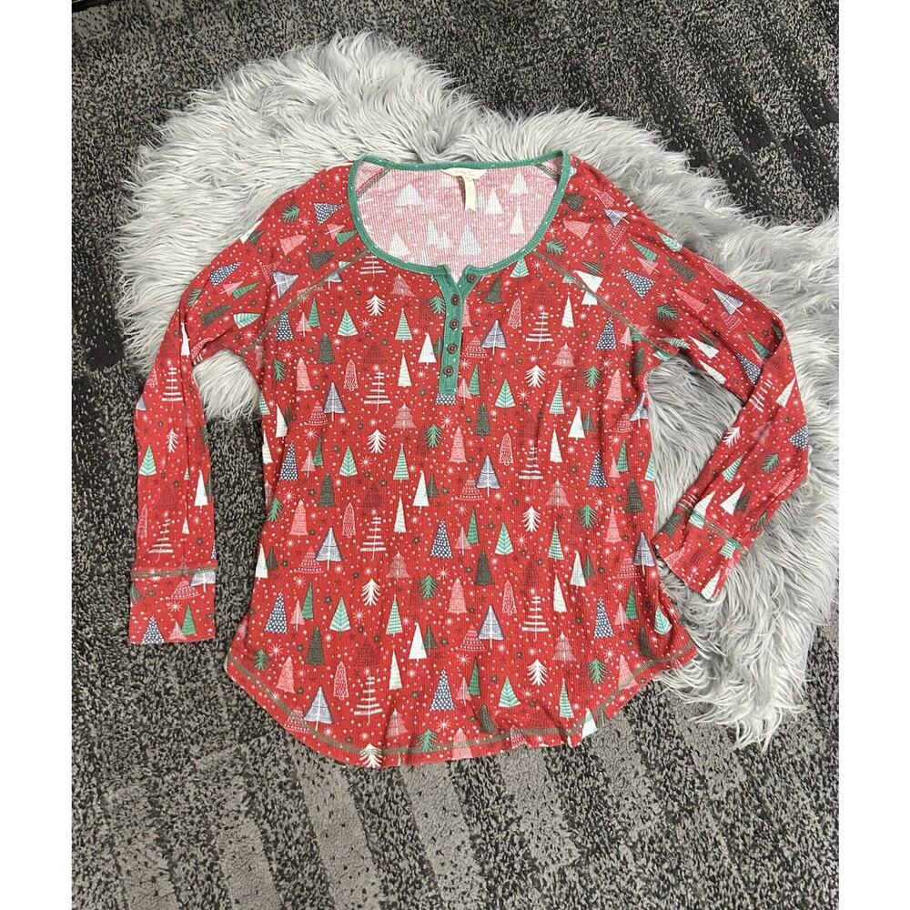 Matilda Jane Women's Christmas Tree Pajamas Red Top Size Large Waffle Knit Style